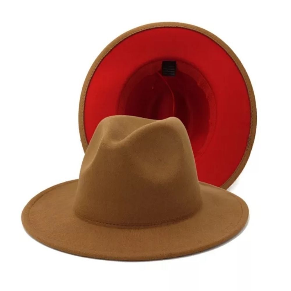 Tan with Red Base Fedora Hat